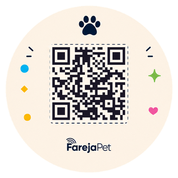 Arte da tag FarejaPet Coleira Cream com o QR do pet