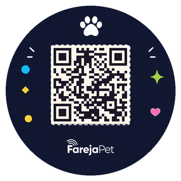 Arte da tag FarejaPet Night Ink com o QR do pet