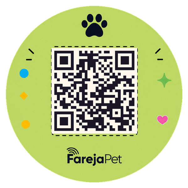 Arte da tag FarejaPet Lime com o QR do pet