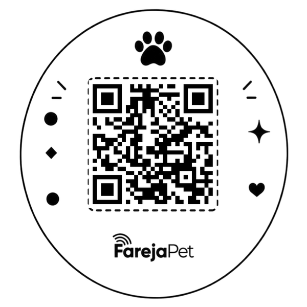 Arte da tag FarejaPet Sem coloração com o QR do pet