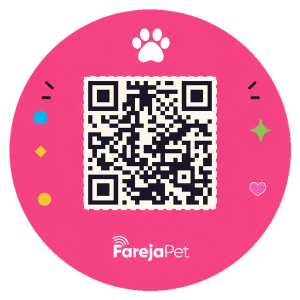 Arte da tag FarejaPet Pink com o QR do pet