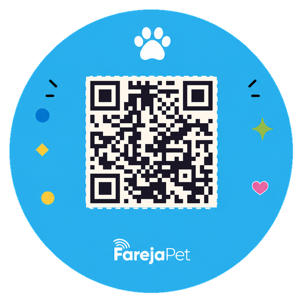 Arte da tag FarejaPet Sky com o QR do pet